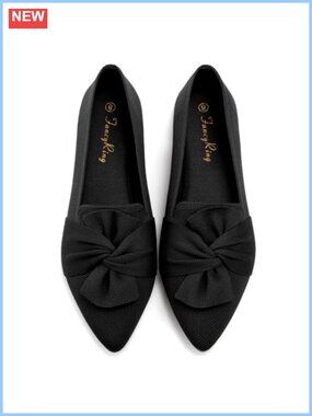 Women's Pointed Toe Bow Ballet Knit Flats Slip On Memory Foam